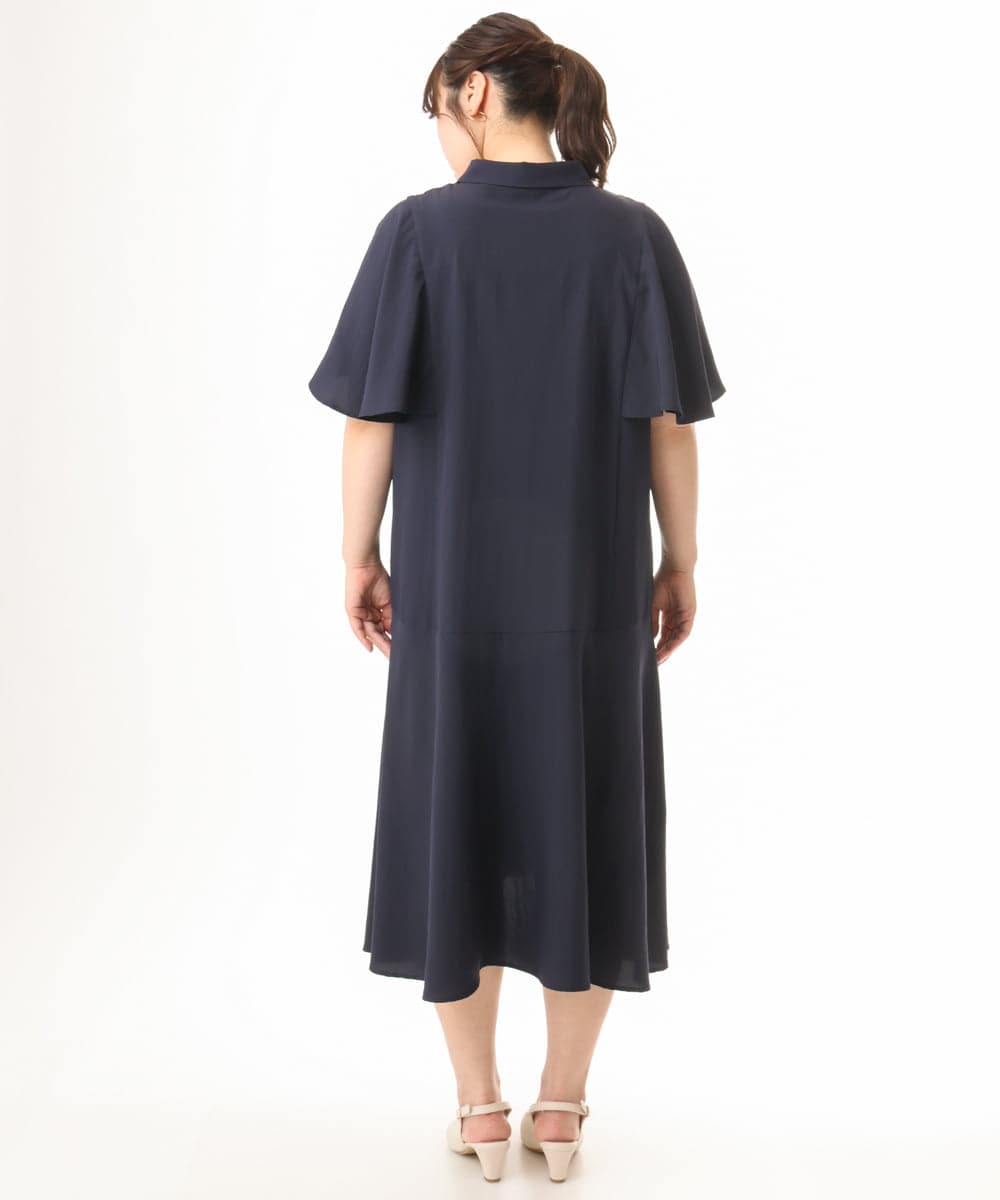 OLEHD21139 eur3(エウルキューブ) 【大きいサイズ】フレアスリーブワンピース ネイビー