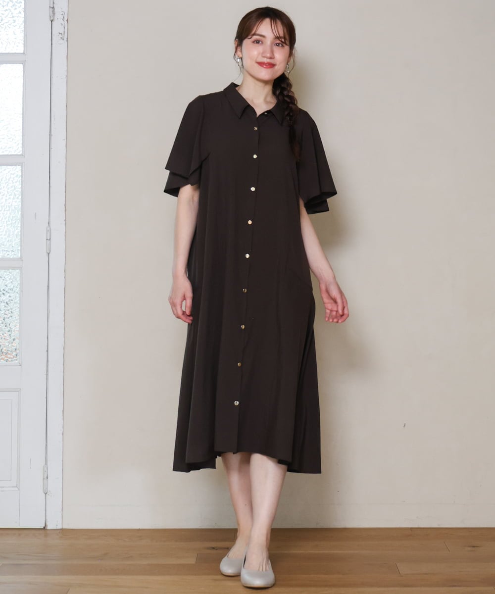 OLEHD21139 eur3(エウルキューブ) 【大きいサイズ】フレアスリーブワンピース ダークブラウン