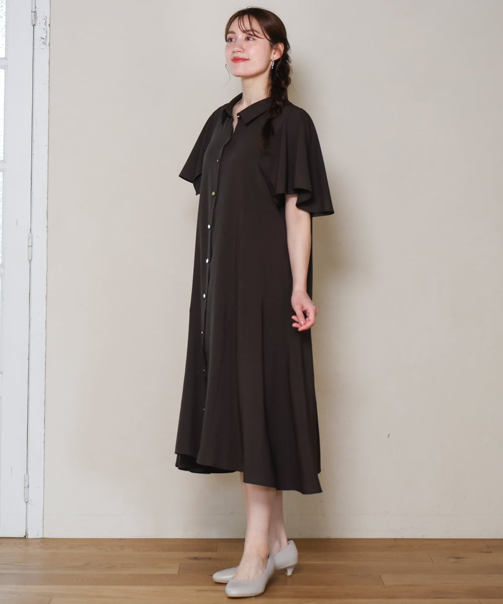 OLEHD21139 eur3(エウルキューブ) 【大きいサイズ】フレアスリーブワンピース ダークブラウン