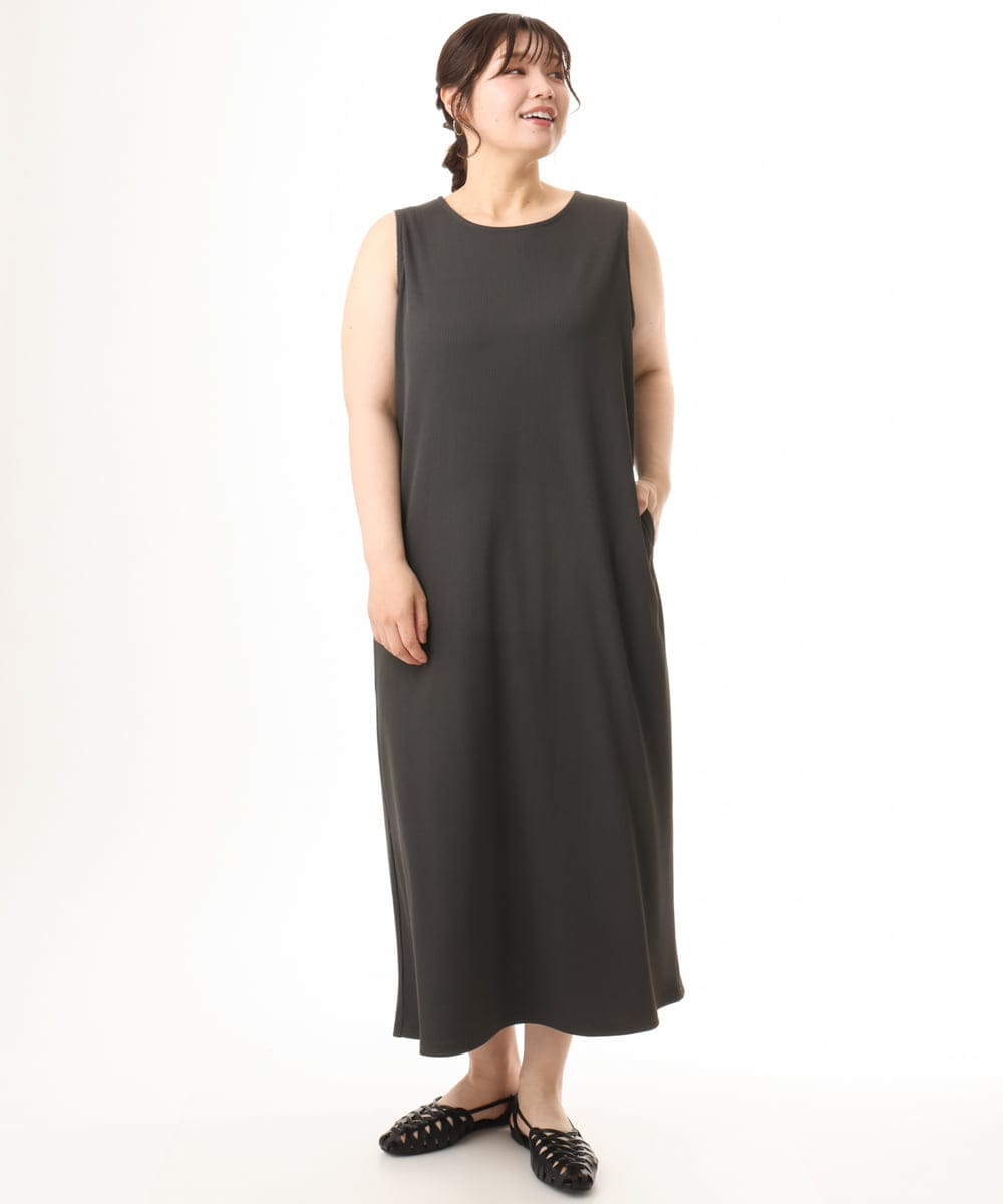 OLEHD25129 eur3(エウルキューブ) 【WEB先行販売】【大きいサイズ】リブジャージーノースリーブワンピース ダークグレー