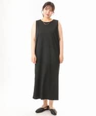 OLEHD25129 eur3(エウルキューブ) 【WEB先行販売】【大きいサイズ】リブジャージーノースリーブワンピース ブラック