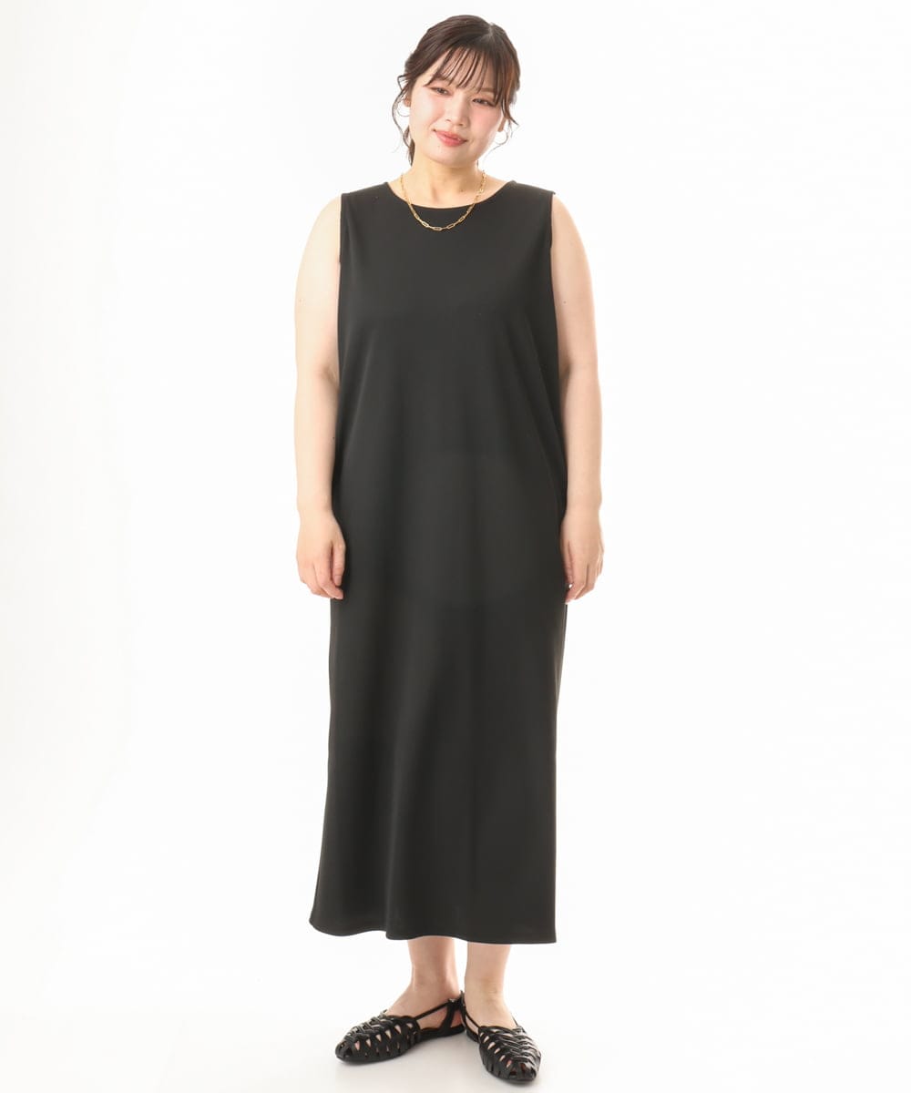 OLEHD25129 eur3(エウルキューブ) 【WEB先行販売】【大きいサイズ】リブジャージーノースリーブワンピース ブラック