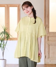 OLEHD32089 eur3(エウルキューブ) 【大きいサイズ】インド綿ギャザーチュニック イエロー