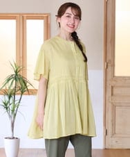 OLEHD32089 eur3(エウルキューブ) 【大きいサイズ】インド綿ギャザーチュニック イエロー