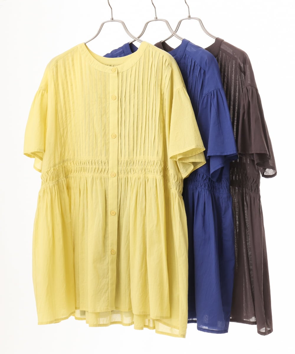 OLEHD32089 eur3(エウルキューブ) 【大きいサイズ】インド綿ギャザーチュニック ブルー