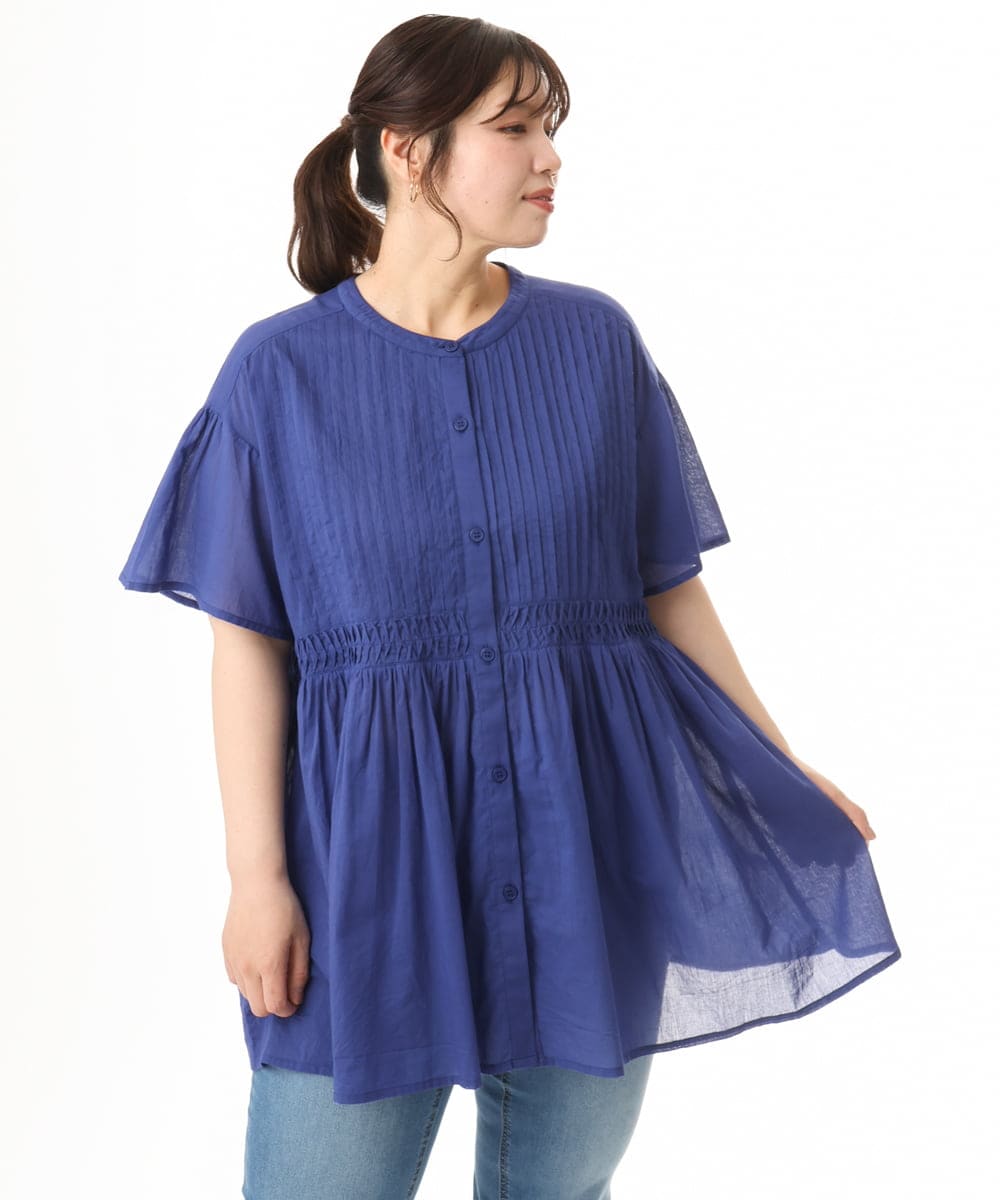 OLEHD32089 eur3(エウルキューブ) 【大きいサイズ】インド綿ギャザーチュニック ブルー