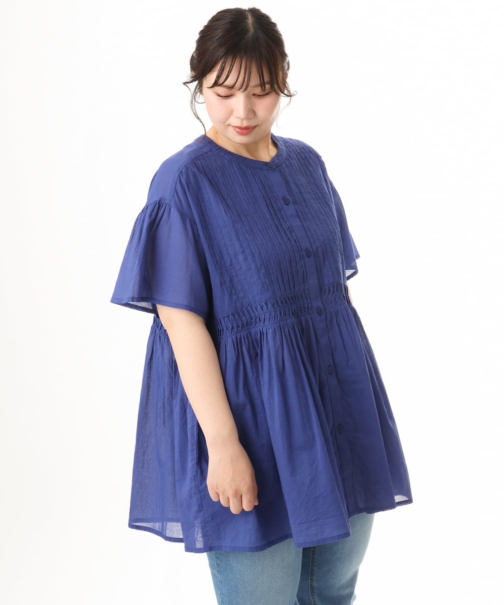 OLEHD32089 eur3(エウルキューブ) 【大きいサイズ】インド綿ギャザーチュニック ブルー