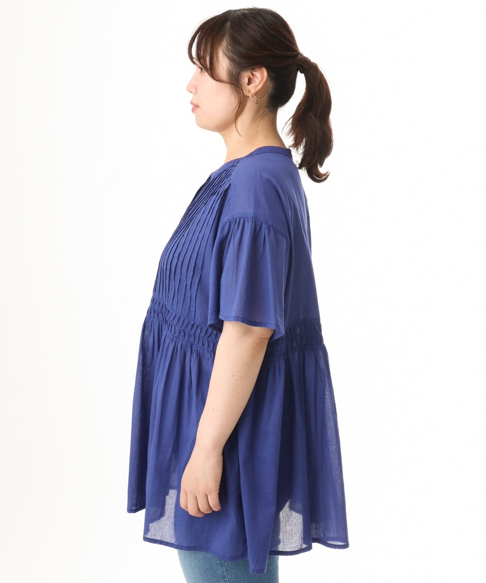 OLEHD32089 eur3(エウルキューブ) 【大きいサイズ】インド綿ギャザーチュニック ブルー