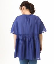 OLEHD32089 eur3(エウルキューブ) 【大きいサイズ】インド綿ギャザーチュニック ブルー