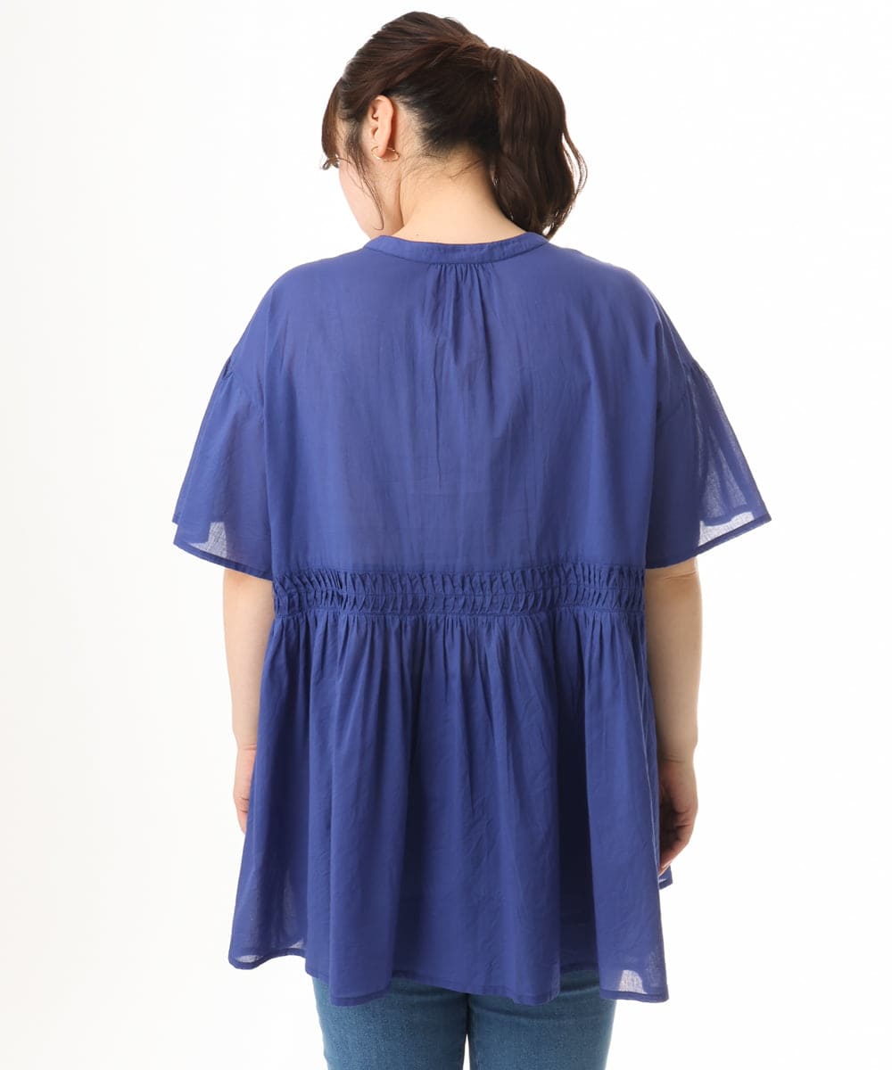 OLEHD32089 eur3(エウルキューブ) 【大きいサイズ】インド綿ギャザーチュニック ブルー