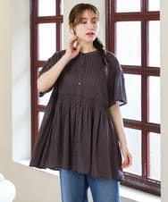 OLEHD32089 eur3(エウルキューブ) 【大きいサイズ】インド綿ギャザーチュニック ダークグレー