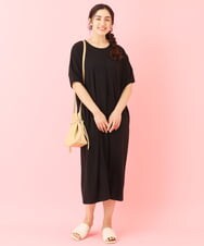 OLEHP38070 eur3(エウルキューブ) 【大きいサイズ/a.v.v×eur3/11号サイズあり】ランタンスリーブワンピース ブラック(94)