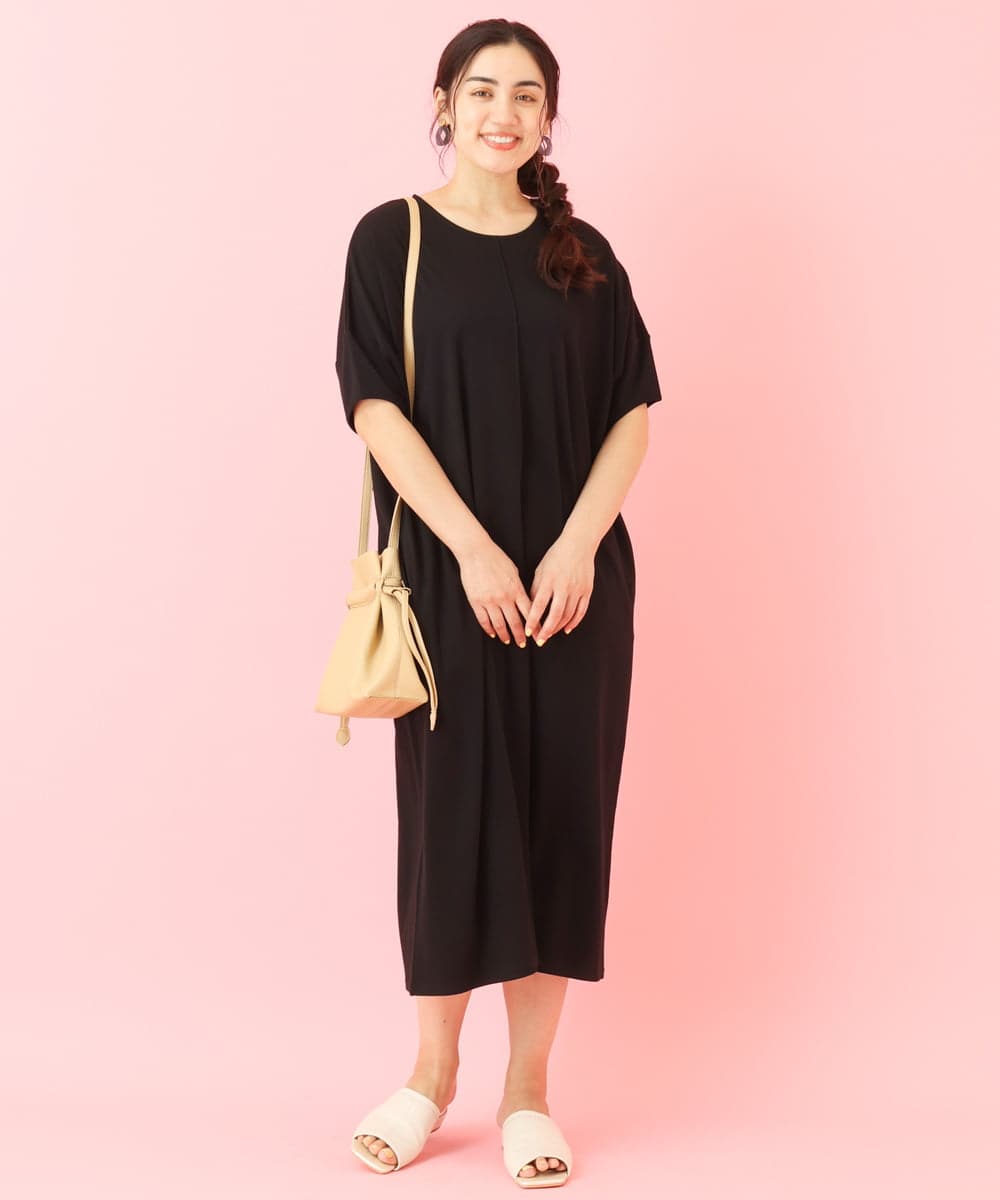 OLEHP38070 eur3(エウルキューブ) 【大きいサイズ/a.v.v×eur3/11号サイズあり】ランタンスリーブワンピース ブラック(94)