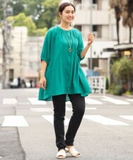 OLEHP56080 eur3(エウルキューブ) 【大きいサイズ/11号サイズあり】バックティアードコットンチュニック グリーン(35)