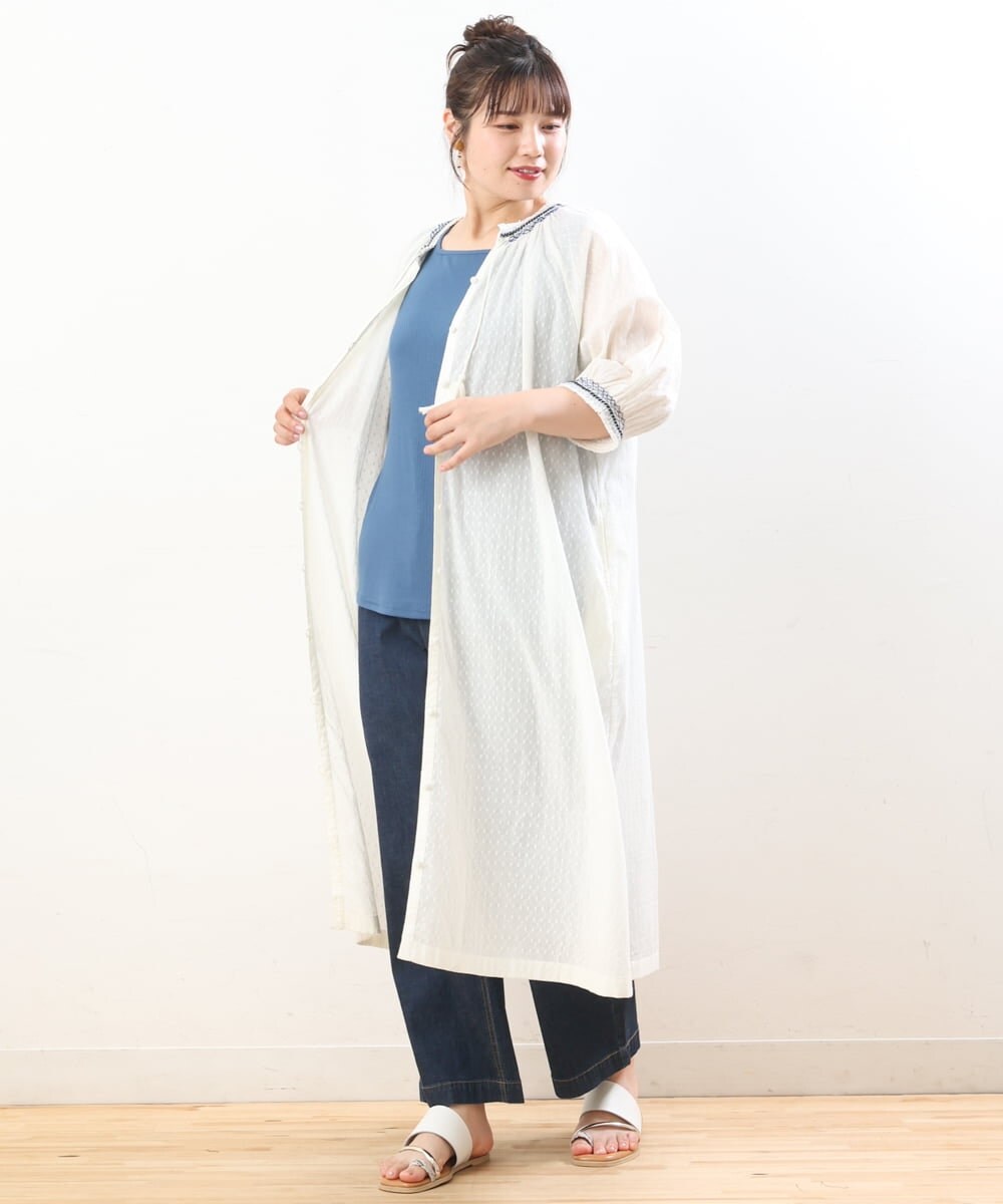 OLEHS32140 eur3(エウルキューブ) 【大きいサイズ】コットンドビー刺繍ワンピース ホワイト(90)