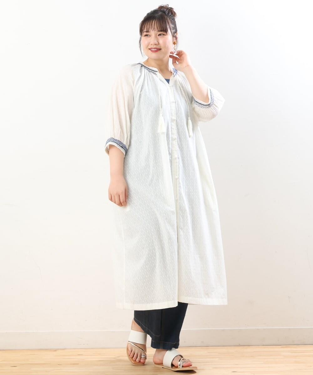 OLEHS32140 eur3(エウルキューブ) 【大きいサイズ】コットンドビー刺繍ワンピース ホワイト(90)