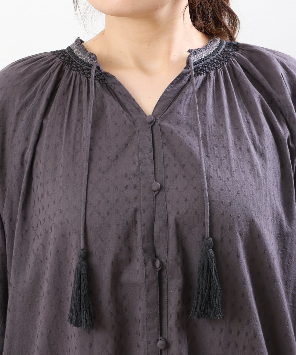 OLEHS32140 eur3(エウルキューブ) 【大きいサイズ】コットンドビー刺繍ワンピース ダークグレー(93)