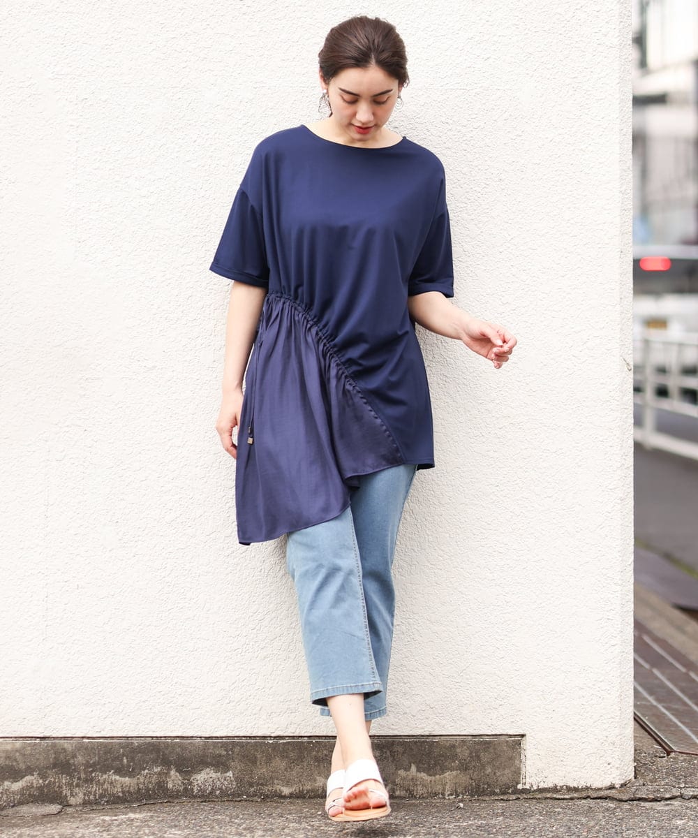 OLEHS35080 eur3(エウルキューブ) 【大きいサイズ/接触冷感】カノコイレヘムチュニック ネイビー(57)(WEB限定カラー)