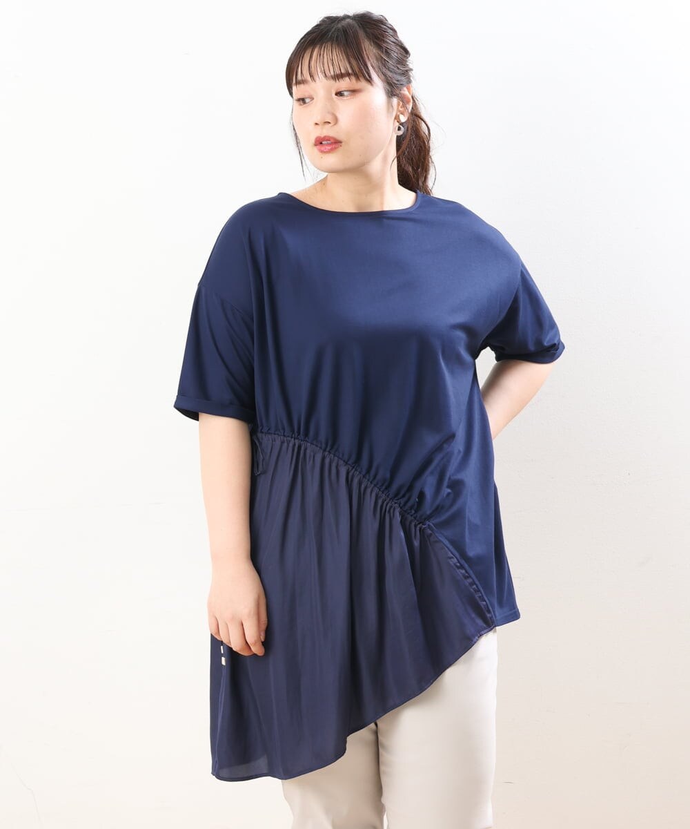 OLEHS35080 eur3(エウルキューブ) 【大きいサイズ/接触冷感】カノコイレヘムチュニック ネイビー(57)(WEB限定カラー)