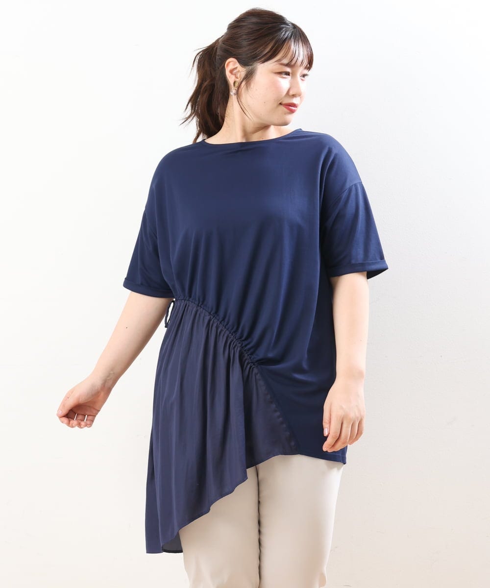OLEHS35080 eur3(エウルキューブ) 【大きいサイズ/接触冷感】カノコイレヘムチュニック ネイビー(57)(WEB限定カラー)