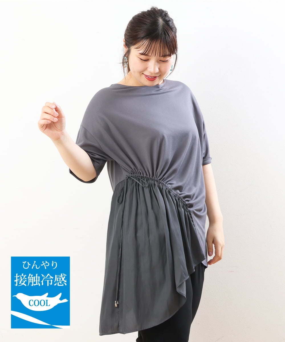 OLEHS35080 eur3(エウルキューブ) 【大きいサイズ/接触冷感】カノコイレヘムチュニック ダークグレー(93)