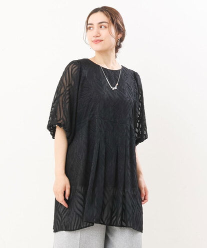 OLEHS38090 eur3 【大きいサイズ】リーフ柄シアーチュニック