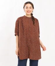 OLEHS45080 eur3(エウルキューブ) 【大きいサイズ】ドットプリーツチュニック ブラウン(87）