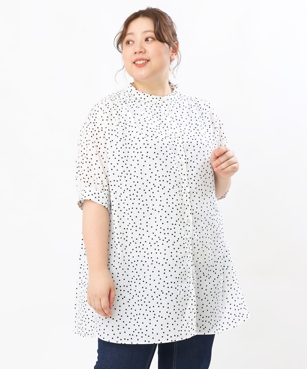 OLEHS45080 eur3(エウルキューブ) 【大きいサイズ】ドットプリーツチュニック ホワイト(90)