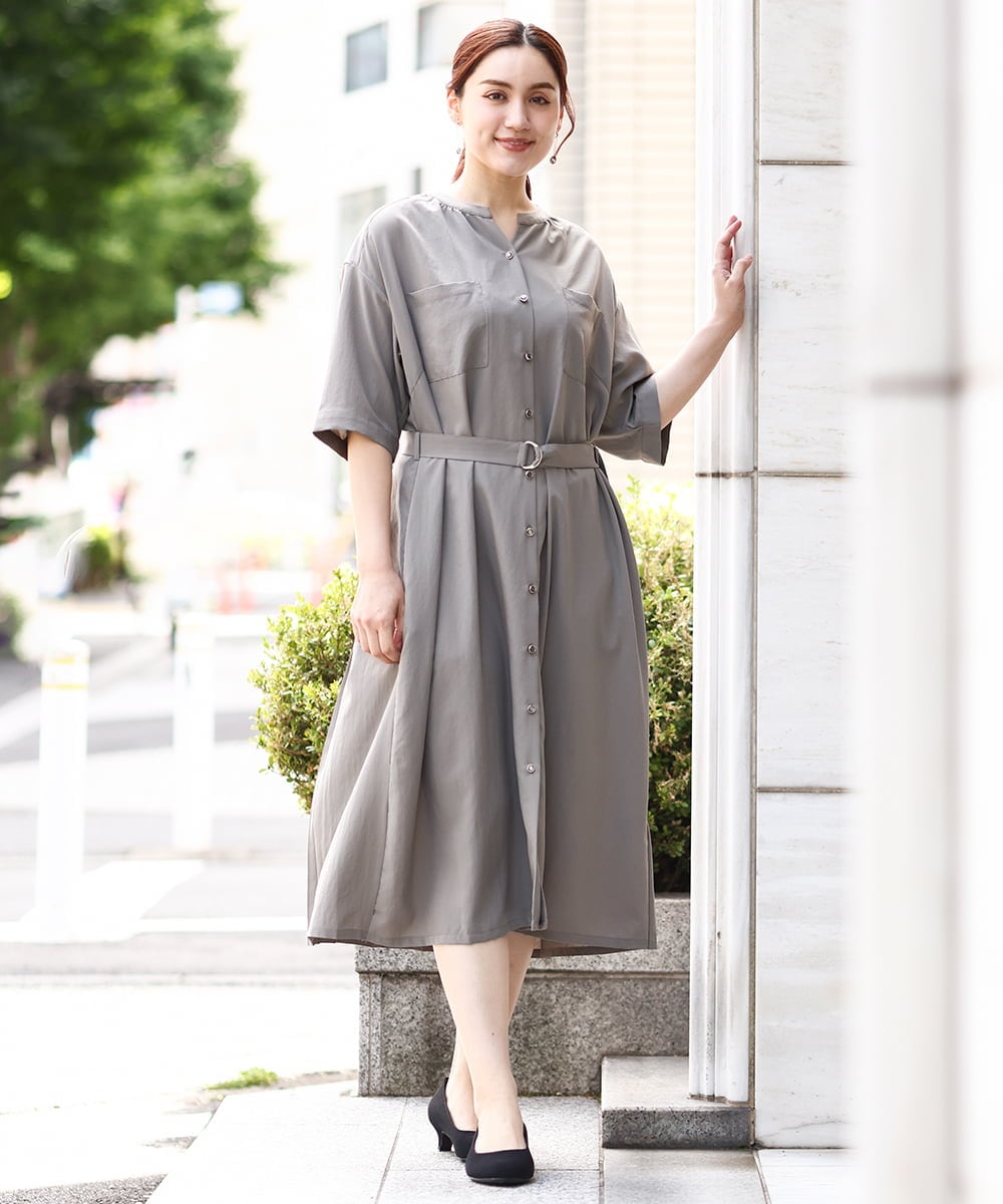 OLEHV31149 eur3(エウルキューブ) 【大きいサイズ】バックプリーツワンピース カーキ(36)