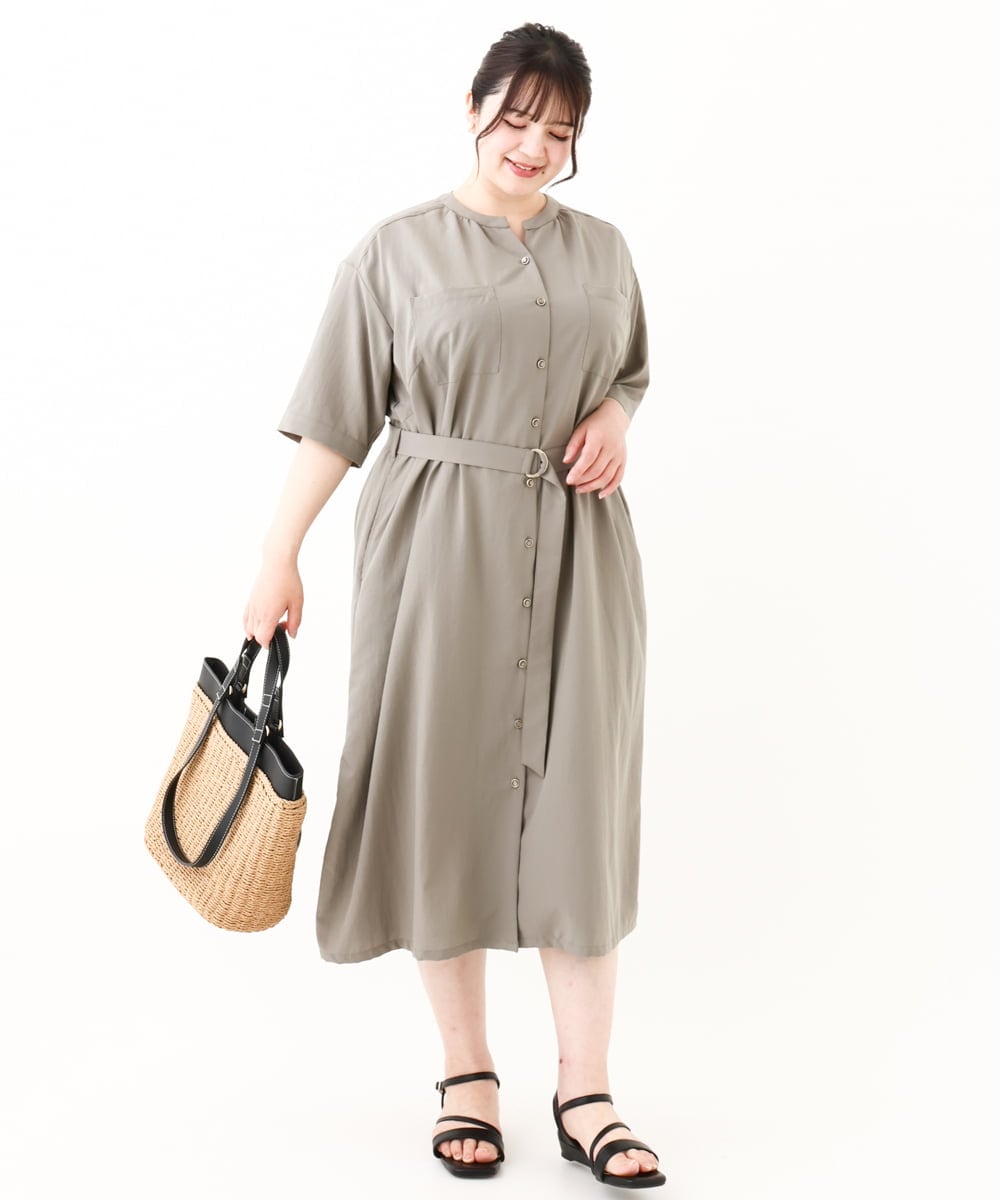 OLEHV31149 eur3(エウルキューブ) 【大きいサイズ】バックプリーツワンピース カーキ(36)