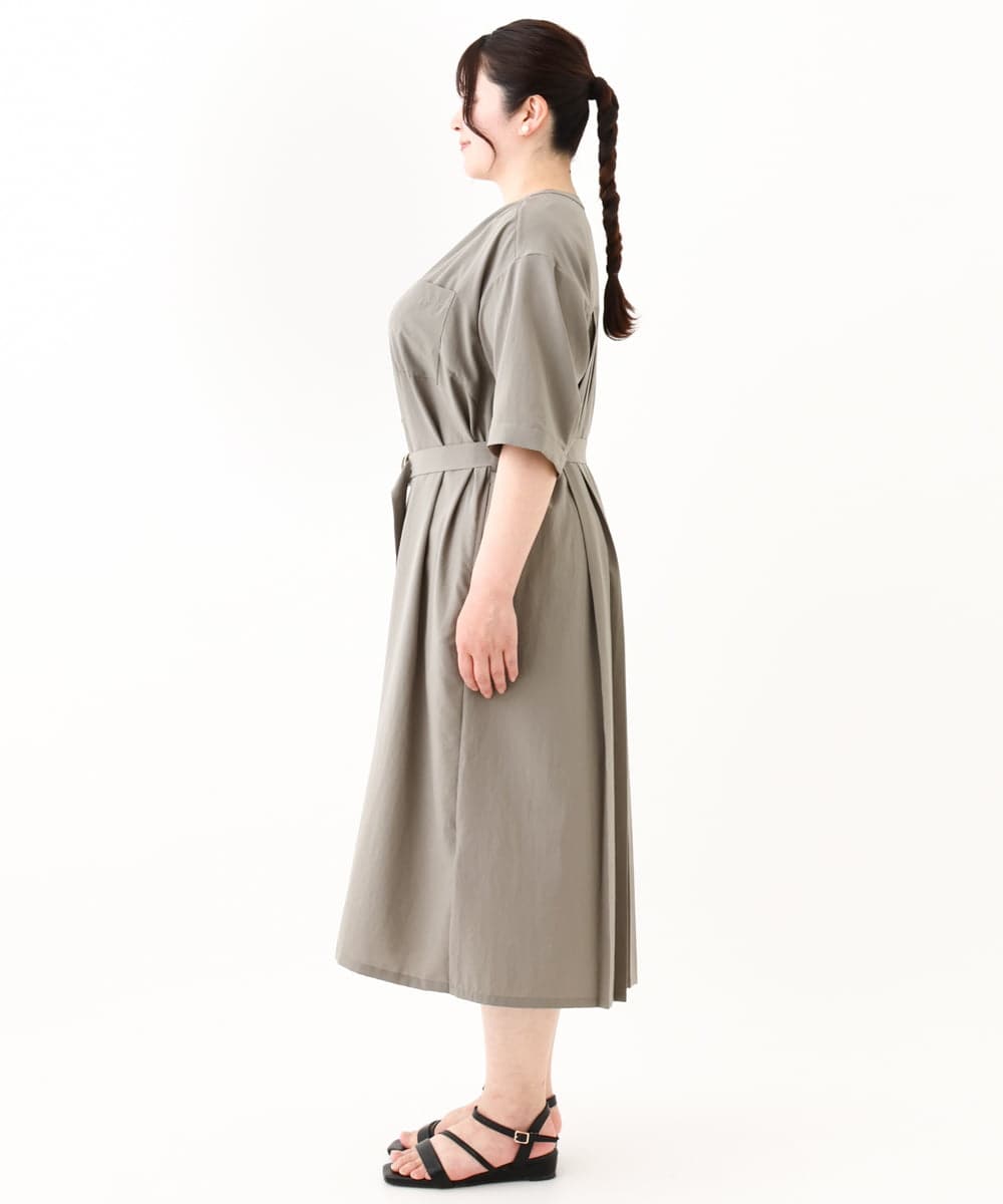 OLEHV31149 eur3(エウルキューブ) 【大きいサイズ】バックプリーツワンピース カーキ(36)