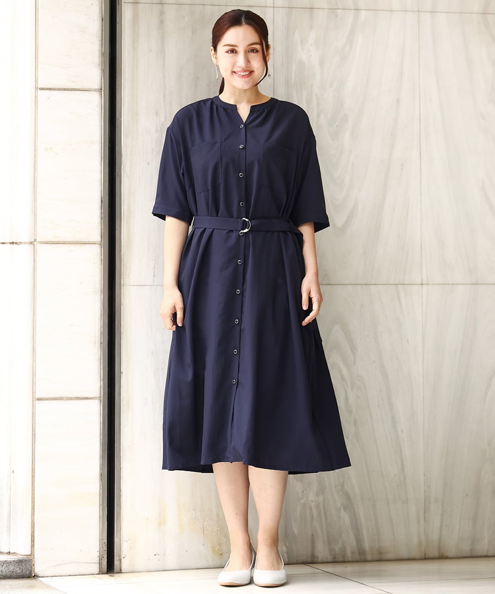 OLEHV31149 eur3(エウルキューブ) 【大きいサイズ】バックプリーツワンピース ネイビー(57)