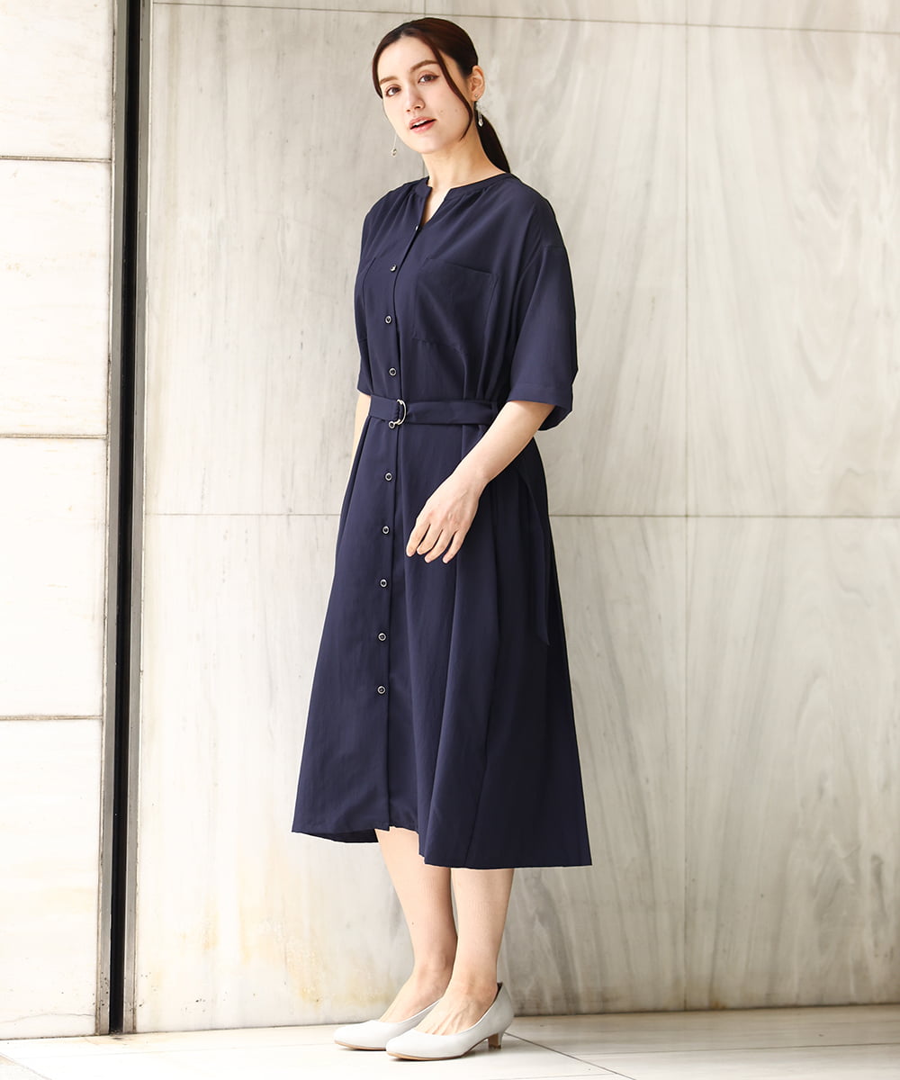 OLEHV31149 eur3(エウルキューブ) 【大きいサイズ】バックプリーツワンピース ネイビー(57)