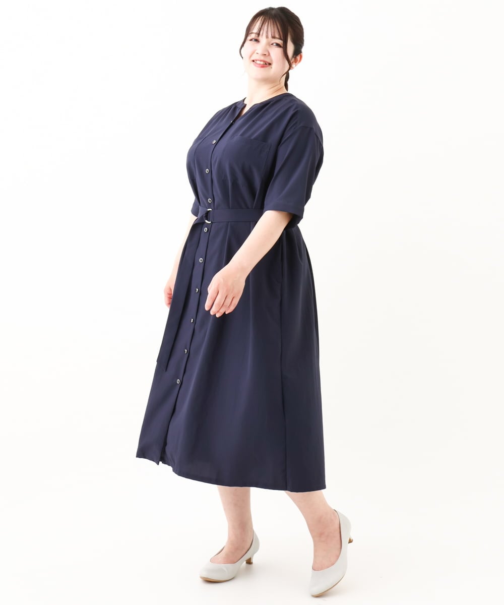 OLEHV31149 eur3(エウルキューブ) 【大きいサイズ】バックプリーツワンピース ネイビー(57)