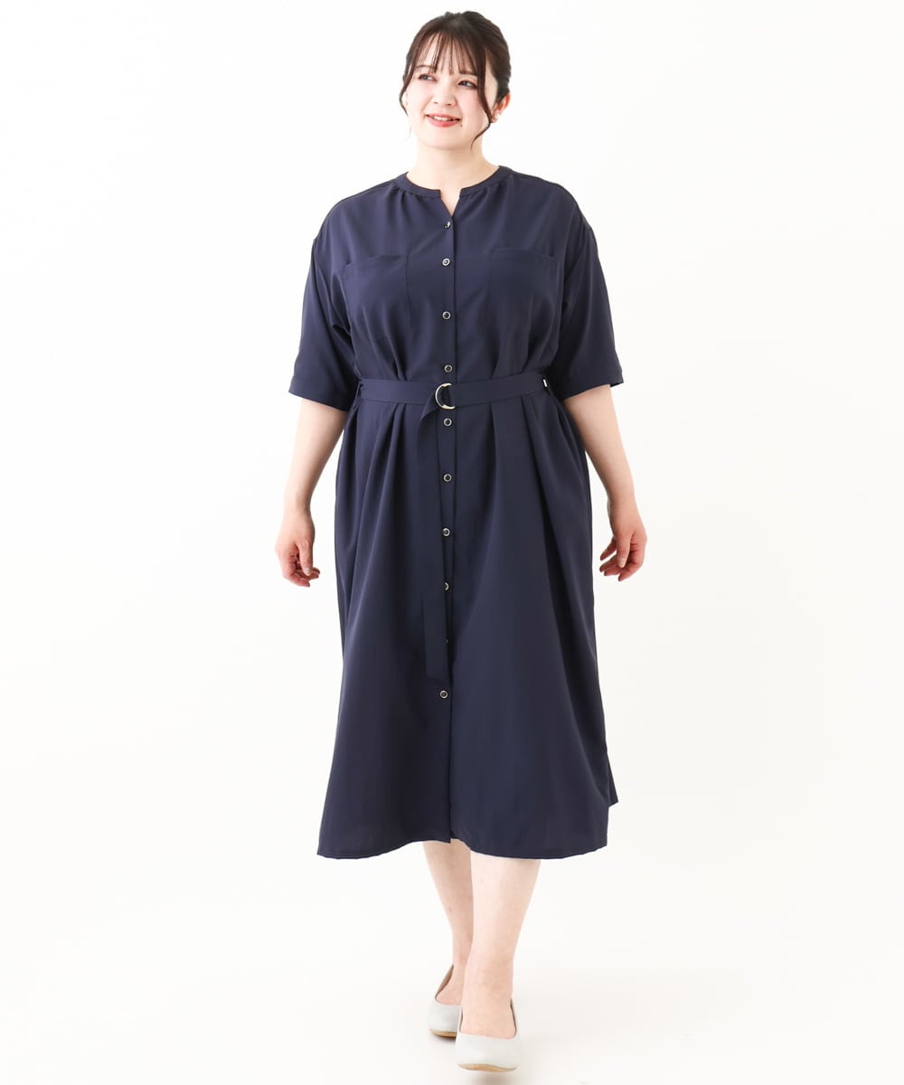 OLEHV31149 eur3(エウルキューブ) 【大きいサイズ】バックプリーツワンピース ネイビー(57)