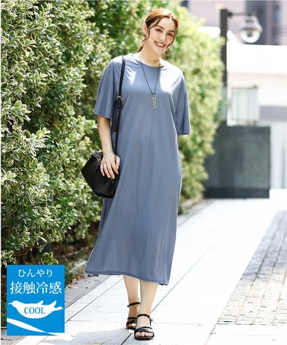 OLEIA32099 eur3 【WEB先行販売】【大きいサイズ/接触冷感】カノコサイドスリットワンピース