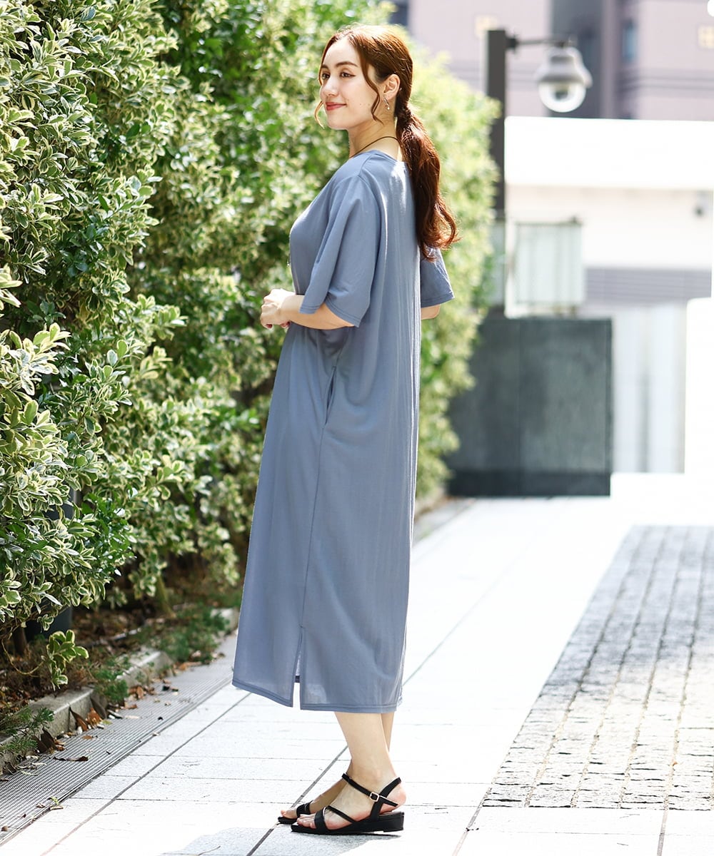OLEIA32099 eur3(エウルキューブ) 【WEB先行販売】【大きいサイズ/接触冷感】カノコサイドスリットワンピース ブルー(55)