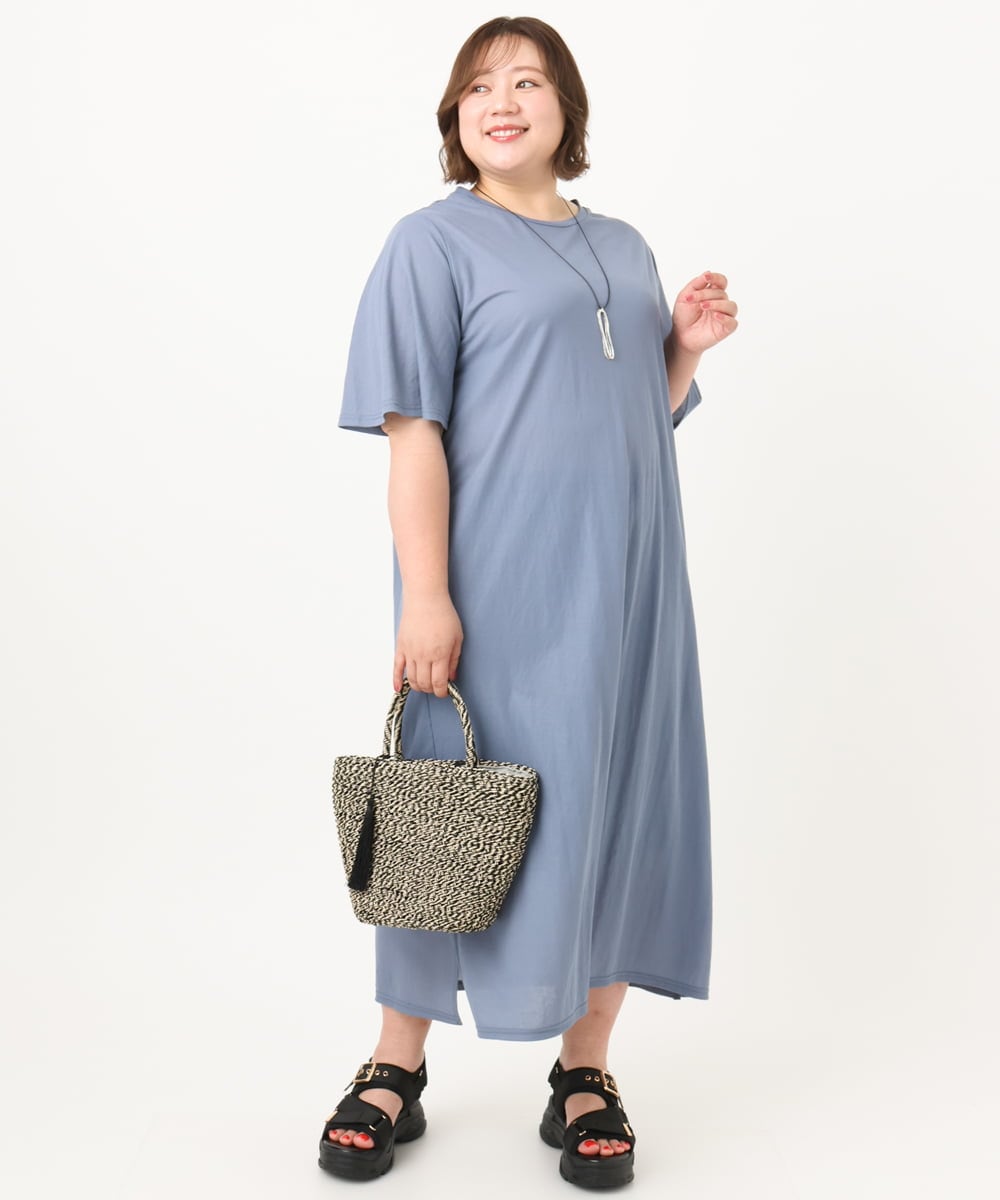 OLEIA32099 eur3(エウルキューブ) 【WEB先行販売】【大きいサイズ/接触冷感】カノコサイドスリットワンピース ブルー(55)