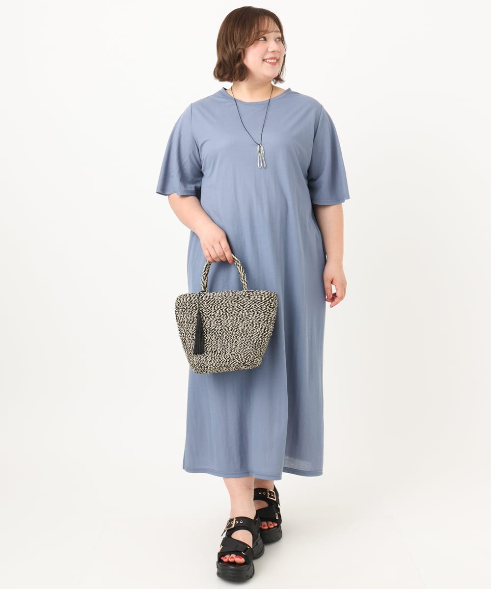 OLEIA32099 eur3(エウルキューブ) 【WEB先行販売】【大きいサイズ/接触冷感】カノコサイドスリットワンピース ブルー(55)