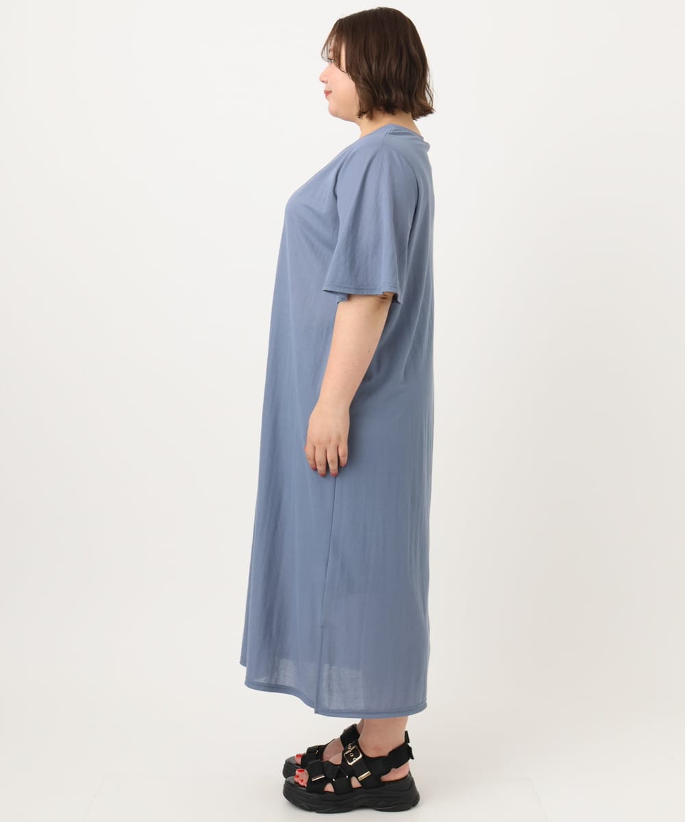 OLEIA32099 eur3(エウルキューブ) 【WEB先行販売】【大きいサイズ/接触冷感】カノコサイドスリットワンピース ブルー(55)