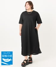 OLEIA32099 eur3(エウルキューブ) 【WEB先行販売】【大きいサイズ/接触冷感】カノコサイドスリットワンピース ブラック(94)