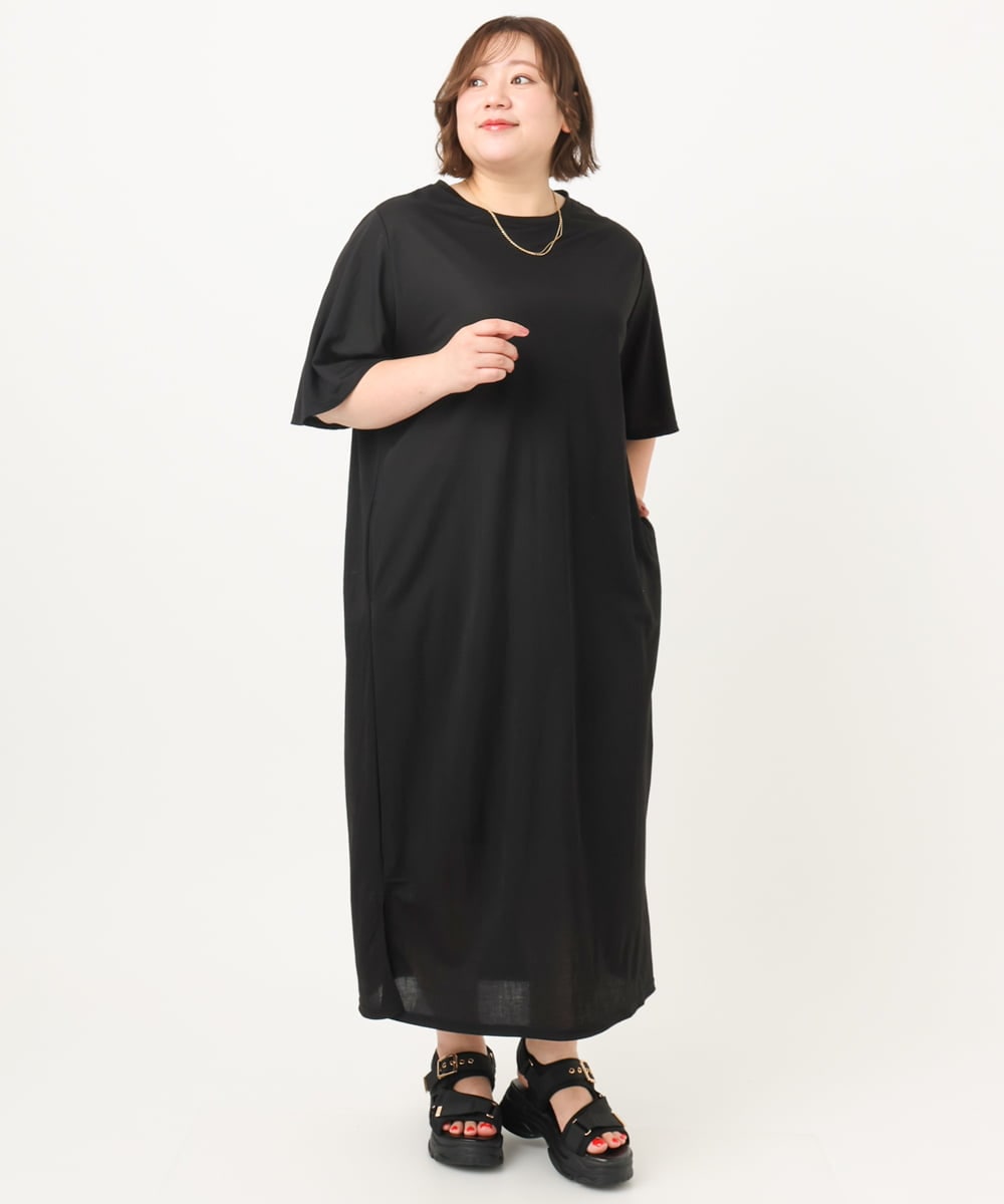 OLEIA32099 eur3(エウルキューブ) 【WEB先行販売】【大きいサイズ/接触冷感】カノコサイドスリットワンピース ブラック(94)