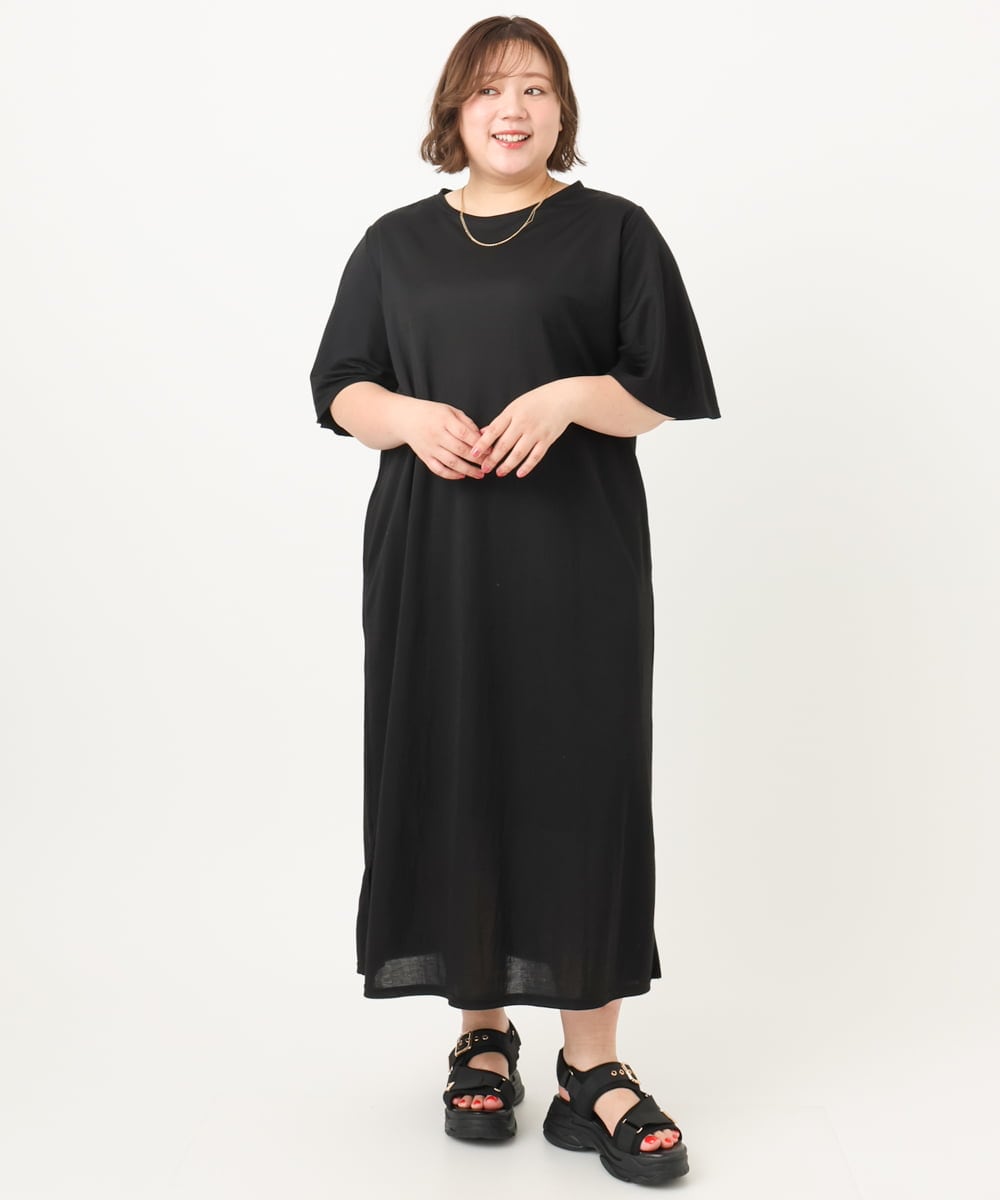 OLEIA32099 eur3(エウルキューブ) 【WEB先行販売】【大きいサイズ/接触冷感】カノコサイドスリットワンピース ブラック(94)