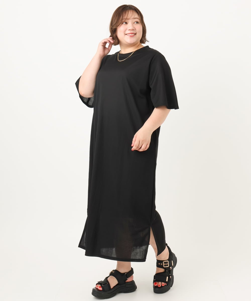 OLEIA32099 eur3(エウルキューブ) 【WEB先行販売】【大きいサイズ/接触冷感】カノコサイドスリットワンピース ブラック(94)
