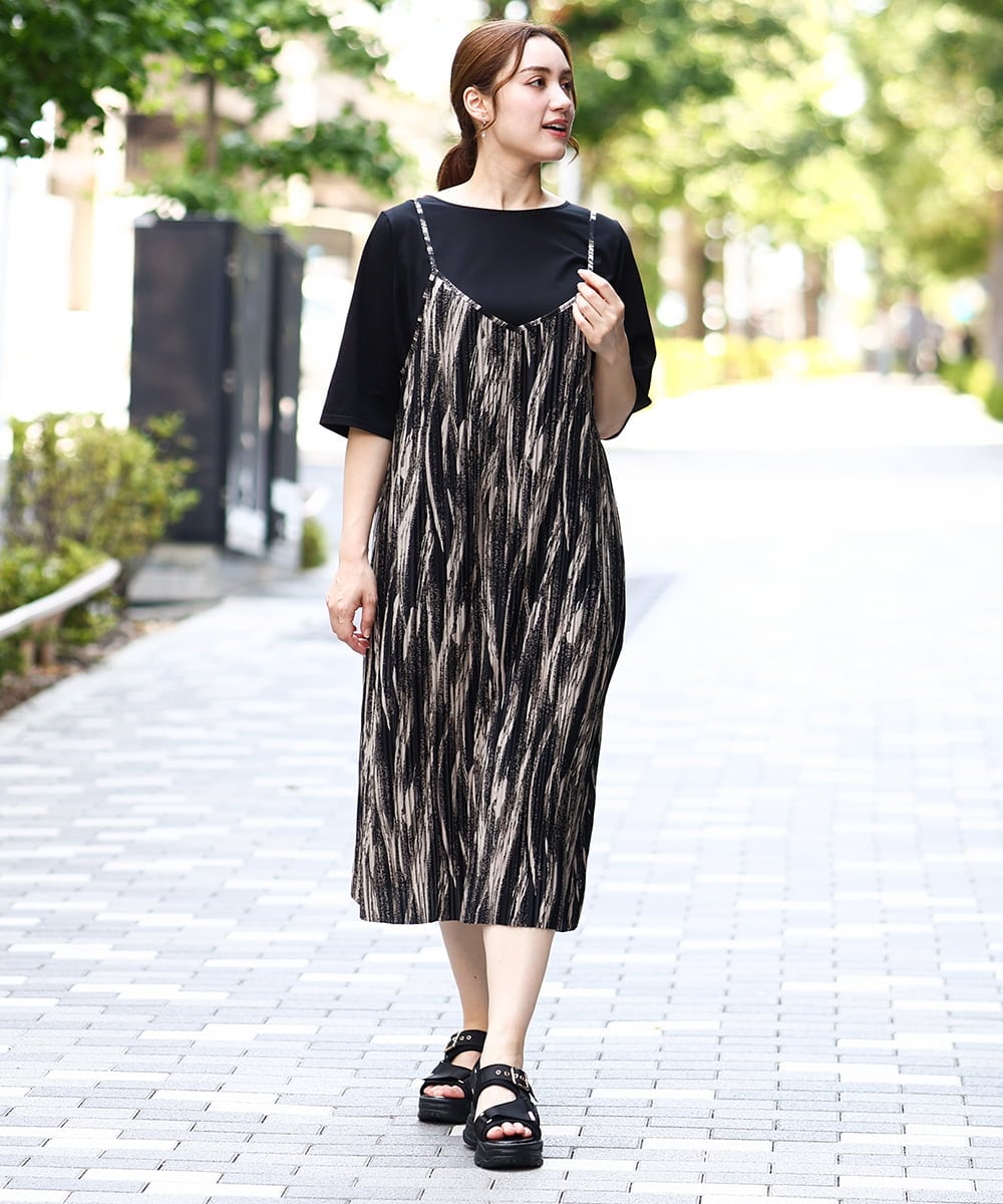 OLEIA39099 eur3(エウルキューブ) 【WEB先行販売】【大きいサイズ】プリーツキャミワンピース ダークグレー(93)