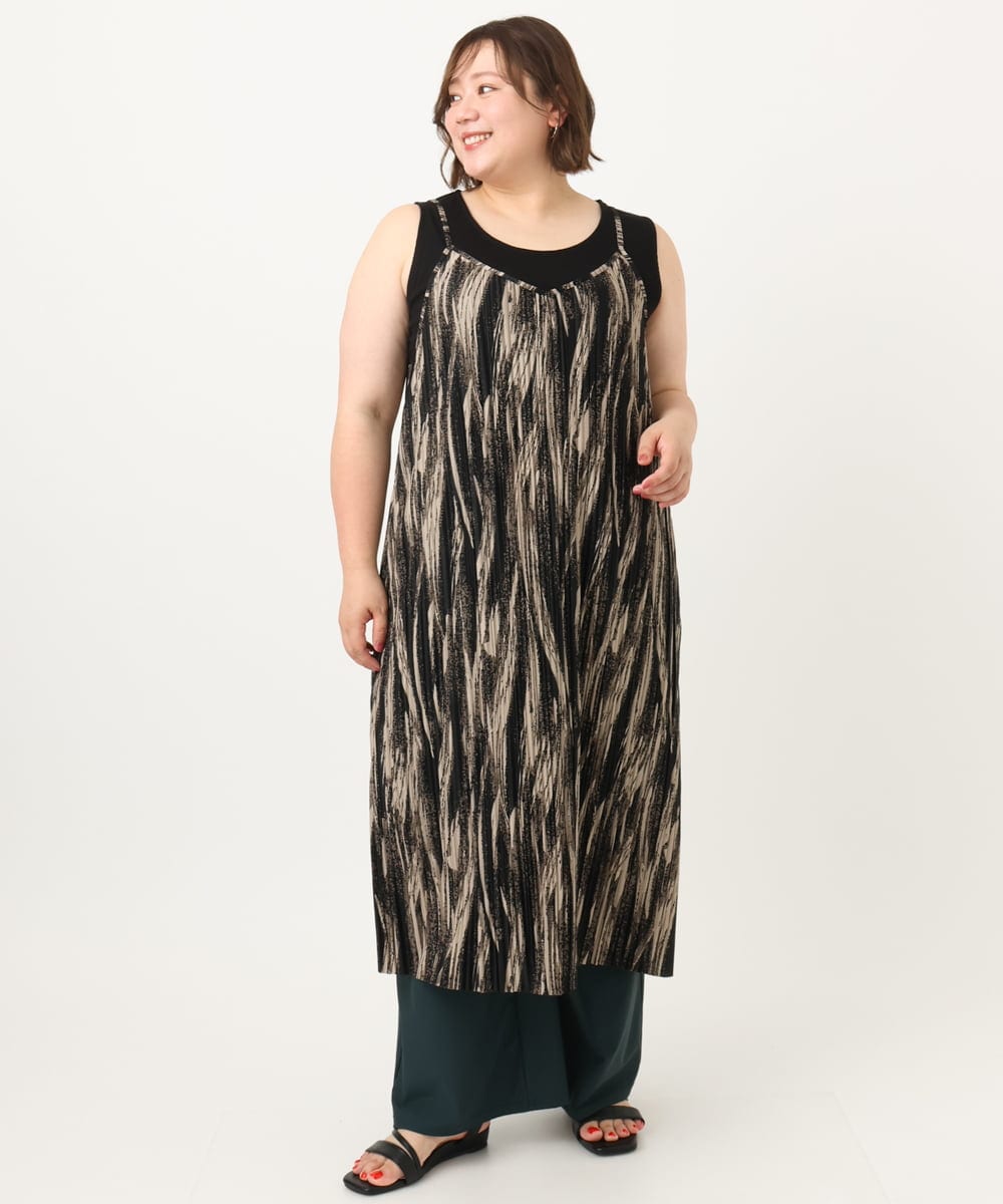OLEIA39099 eur3(エウルキューブ) 【WEB先行販売】【大きいサイズ】プリーツキャミワンピース ダークグレー(93)