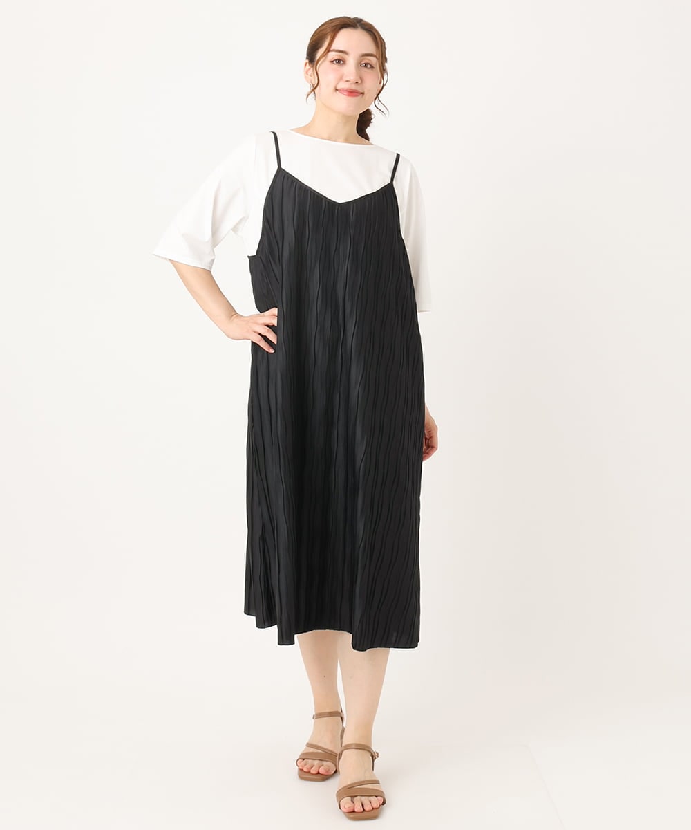 OLEIA39099 eur3(エウルキューブ) 【WEB先行販売】【大きいサイズ】プリーツキャミワンピース ブラック(94)
