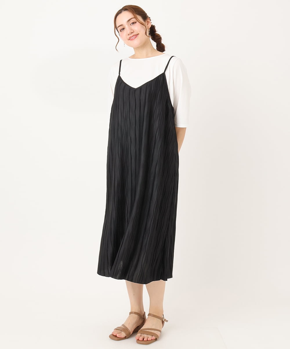 OLEIA39099 eur3(エウルキューブ) 【WEB先行販売】【大きいサイズ】プリーツキャミワンピース ブラック(94)