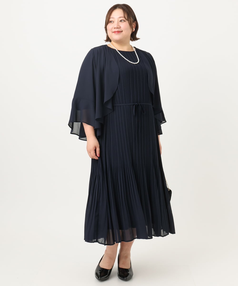 OLEIA42189 eur3(エウルキューブ) 【WEB先行販売】【大きいサイズ/11号サイズあり】プリーツワンピース ネイビー(57)