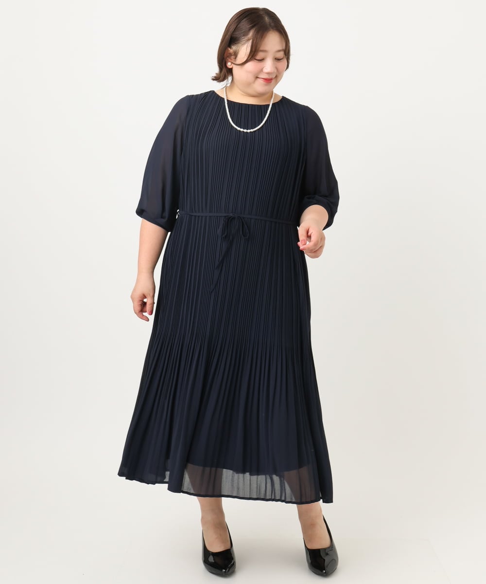 OLEIA42189 eur3(エウルキューブ) 【WEB先行販売】【大きいサイズ/11号サイズあり】プリーツワンピース ネイビー(57)